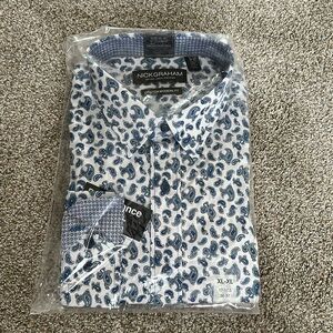 Nick Graham paisley blue dress shirt 17-17.5 36-37 XL